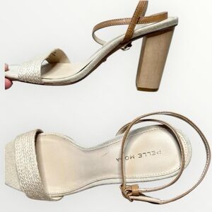 Pelle Moda Zina Beige Leather Ankle Strap Sandals Size 9 Block Heel Jute Wrapped